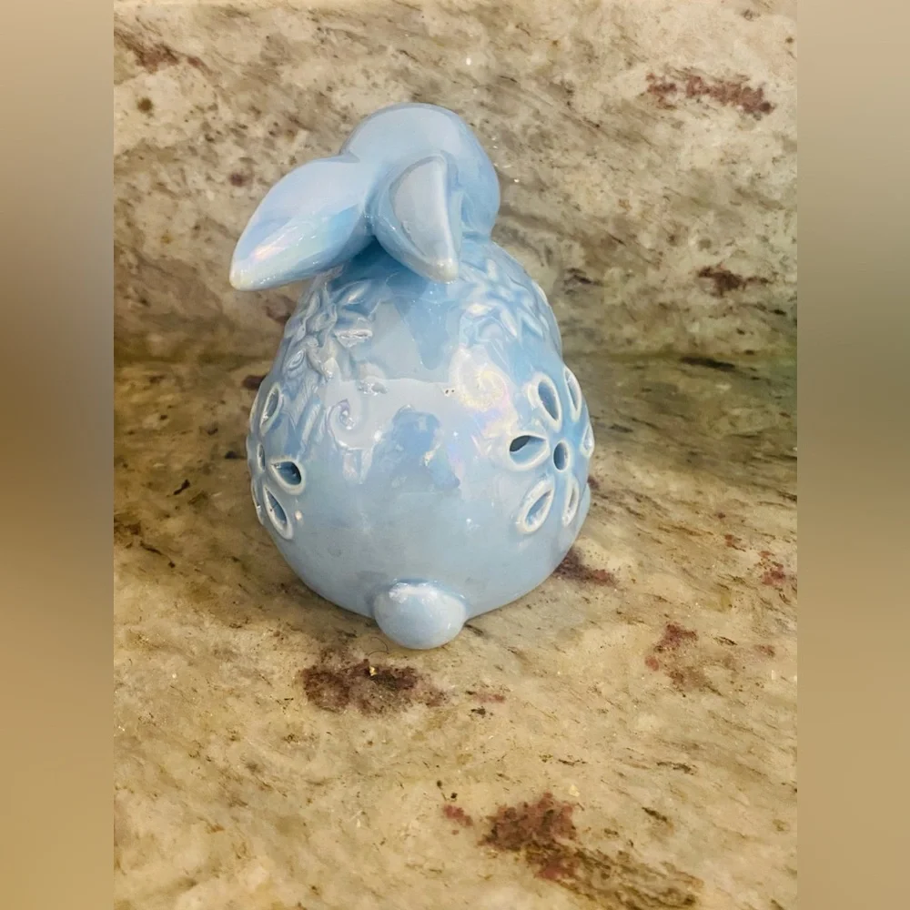Cottage Core Vintage Ceramic Blue Bunny For Home Nursery Office Decor Figurine